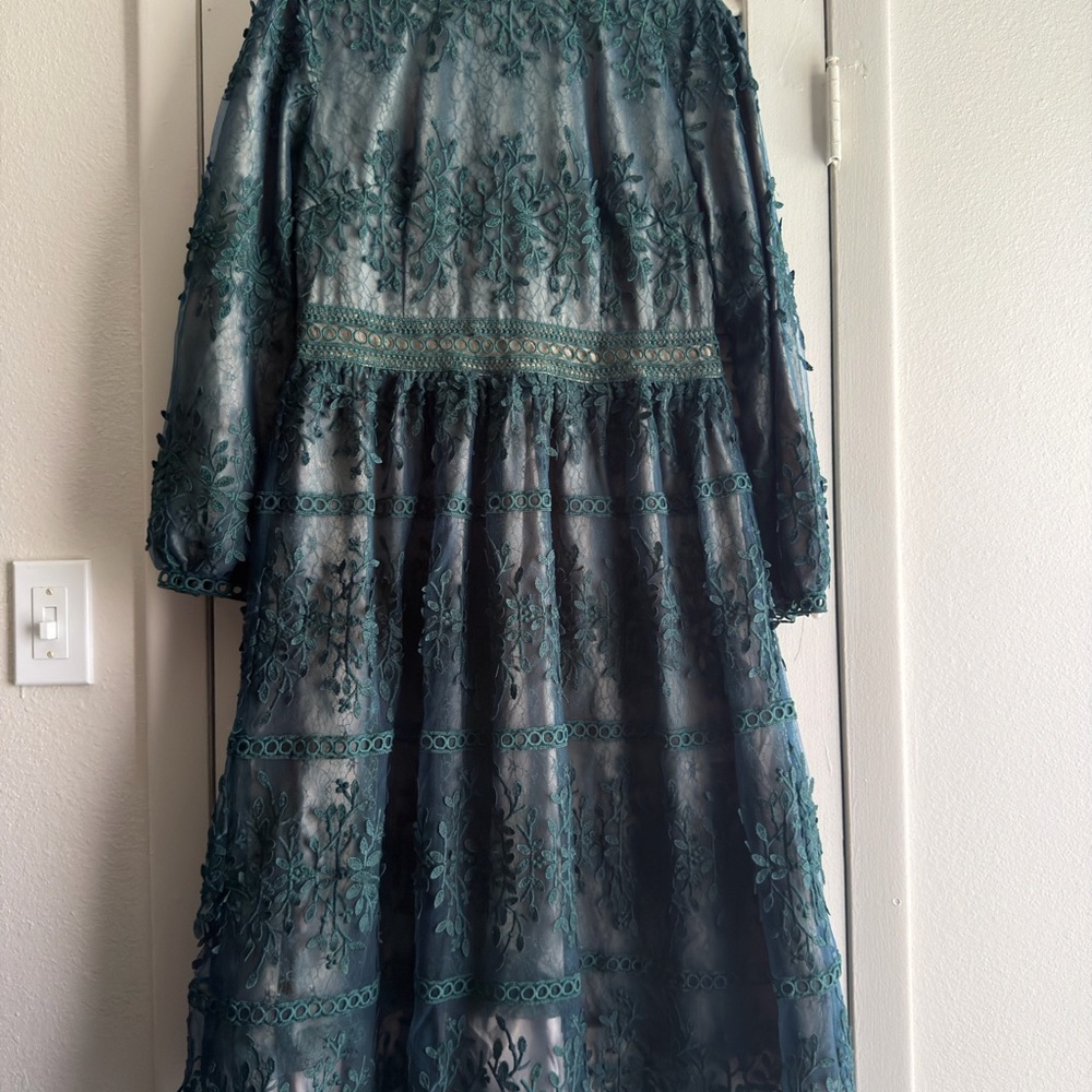 JessaKae Teal Green Embroidered Midi Dress
